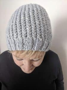crossed over rib knitted hat